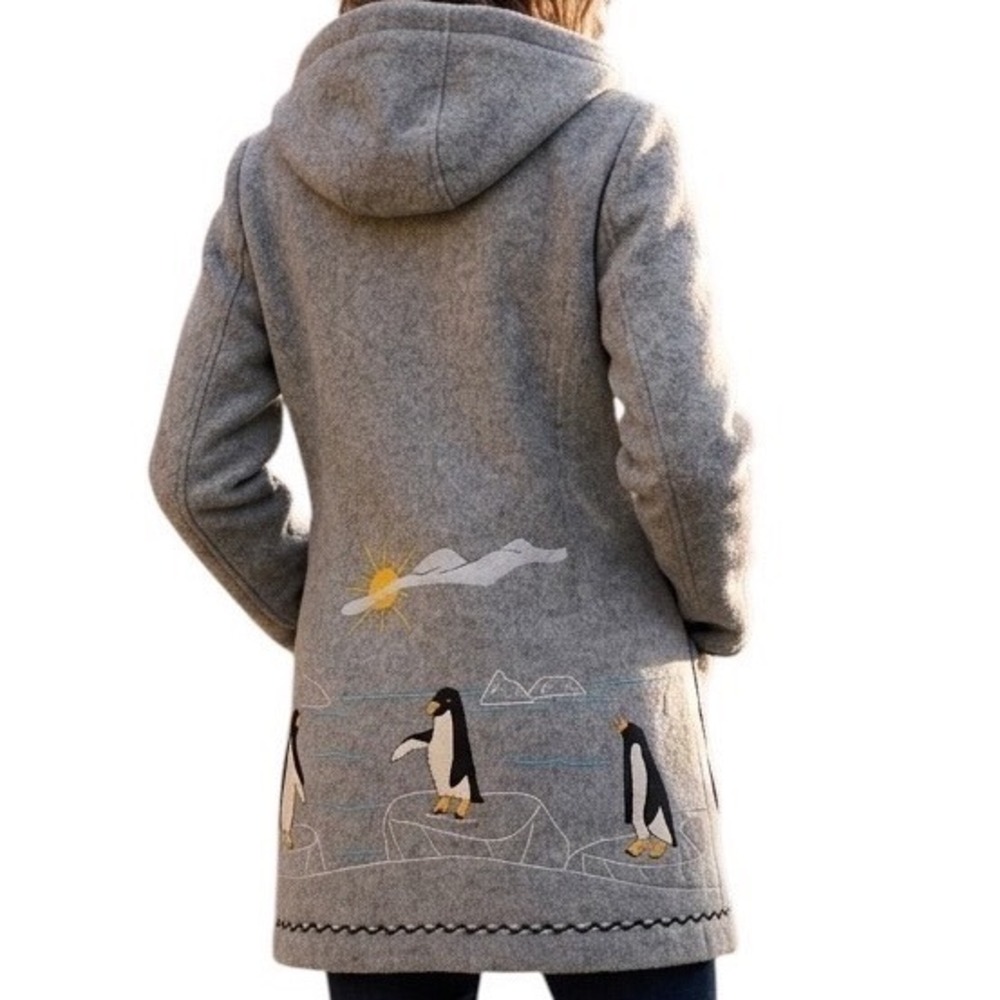 James Bay Vintage Wool Penguin Embroidered Hooded Parka Coat Grey Canada L/XL